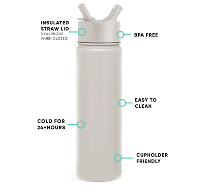 AquiorFilters Almond Birch 22oz Insulated Water Bottle with Straw – BPA-Free, Leak-Proof, Stainless Steel