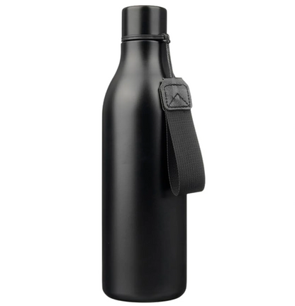 AquiorFilters Black Insulated Water Bottle with Strap – 25oz Stainless Steel, Leak-Proof and Portable