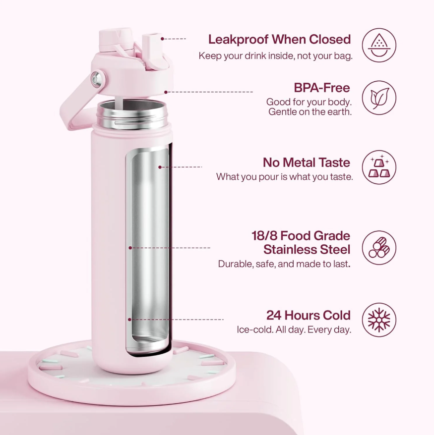 AquiorFilters Encool Stainless Steel Insulated Water Bottle with Straw – 26oz, Cotton Candy