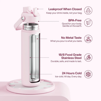 AquiorFilters Encool Stainless Steel Insulated Water Bottle with Straw – 26oz, Cotton Candy