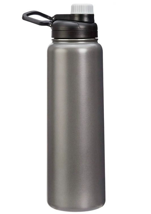 AquiorFilters Large Stainless Steel Water Bottle with Spout Lid – 30oz, Gray