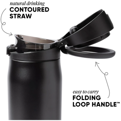 AquiorFilters Mesa Loop Stainless Steel Water Bottle with Straw – 24oz Midnight Black, Cupholder Friendly